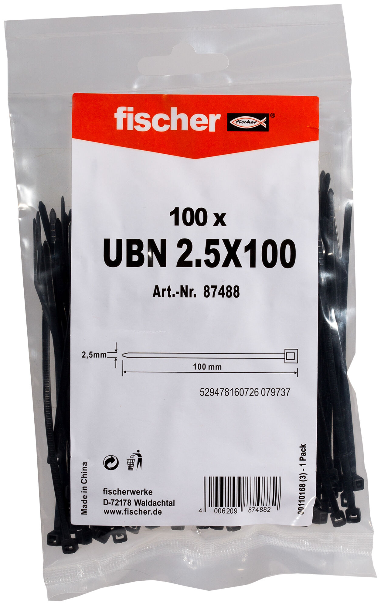 Verpackung: "fischer Kabelbinder UBN 2,5 x 100 schwarz"