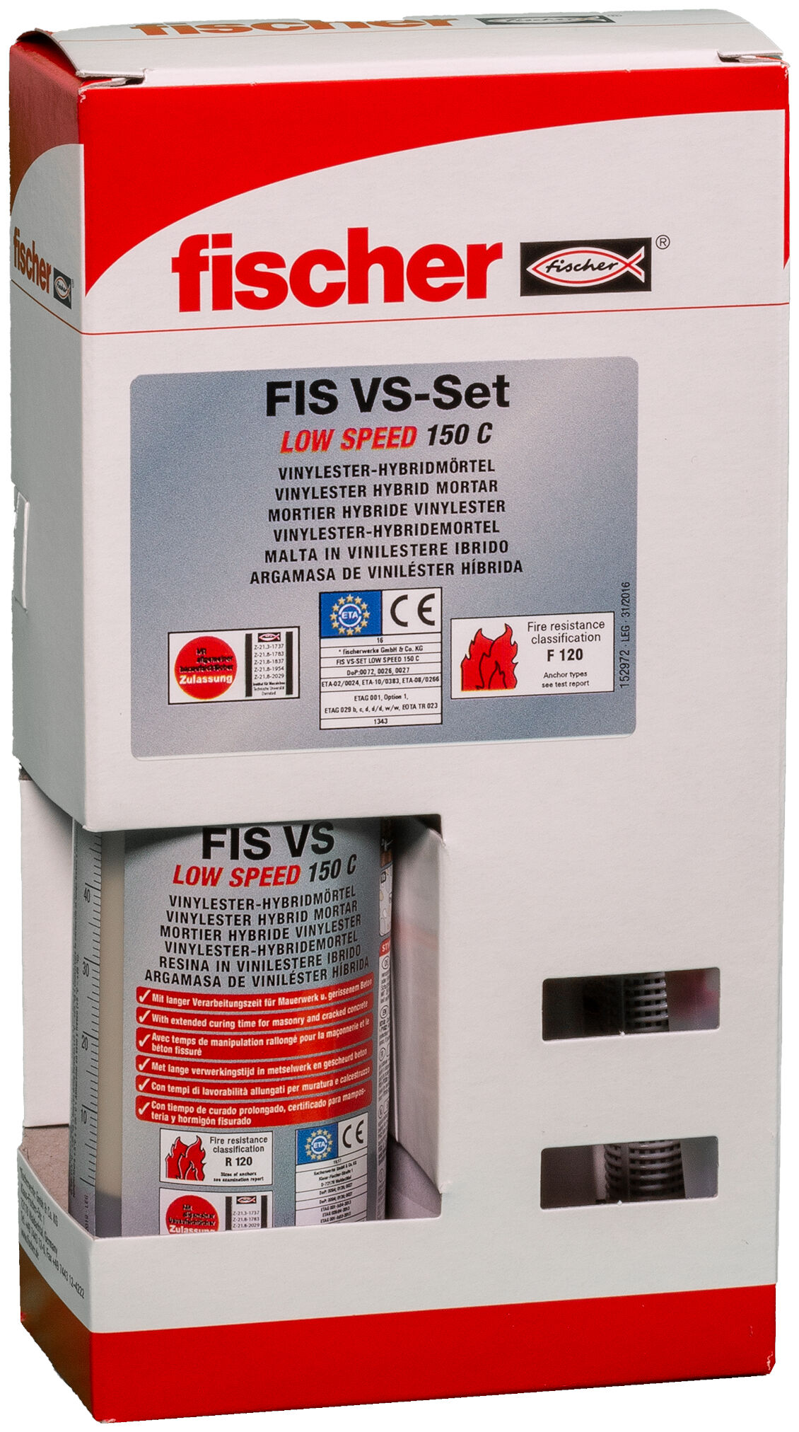 Packaging: "fischer Injectiemortel FIS VS 150 C met 6 injectiehulzen"