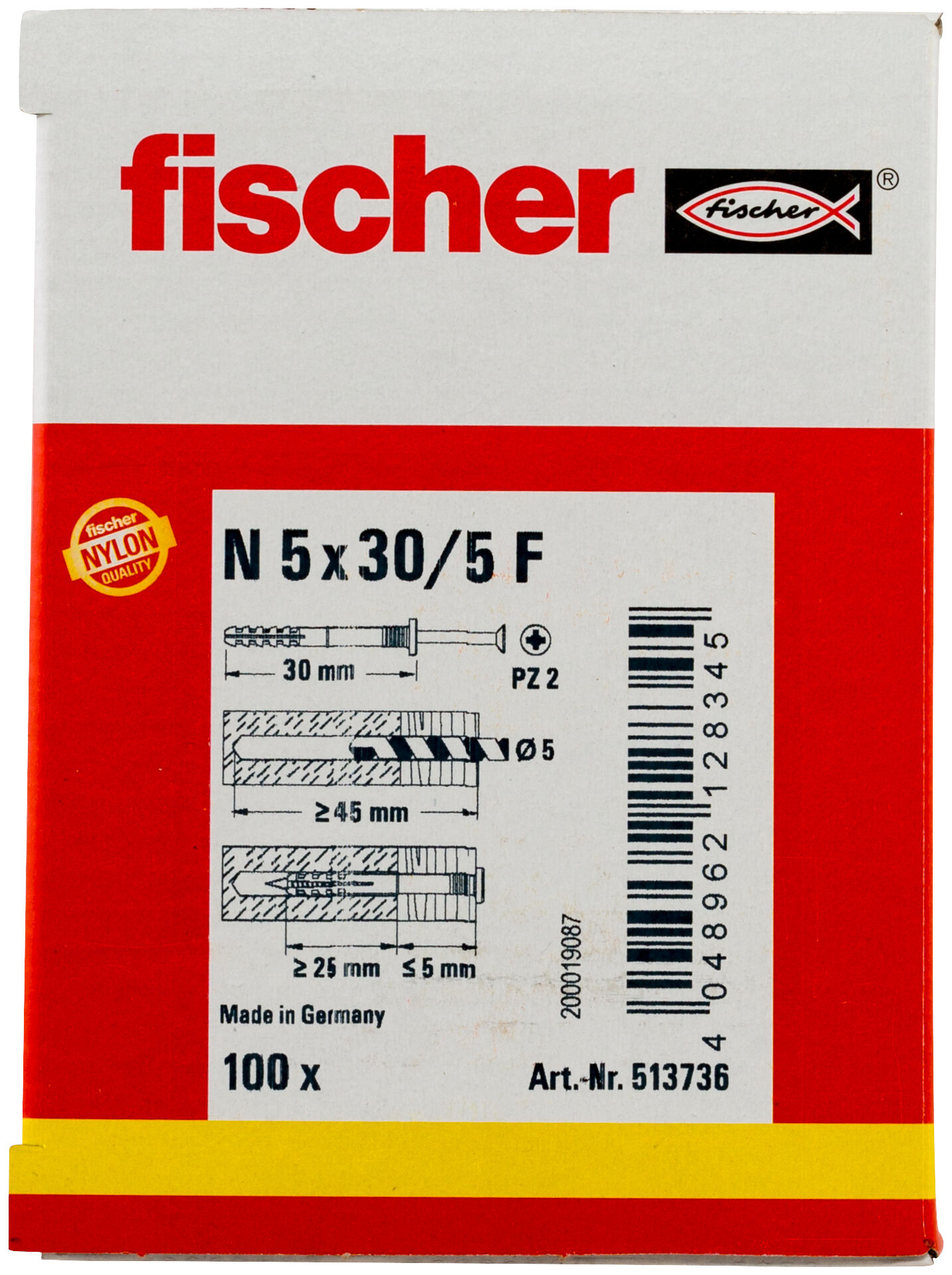 Packaging: "fischer Hammerfix N 5 x 30/5 F with flat head gvz"