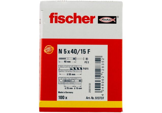 Packaging: "Hammerfix fischer N 5 x 40/15 F cu cap plat gvz"