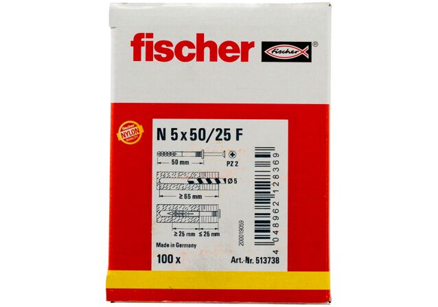 Packaging: "fischer N 5x50/25 F Καρφωτό βύσμα"