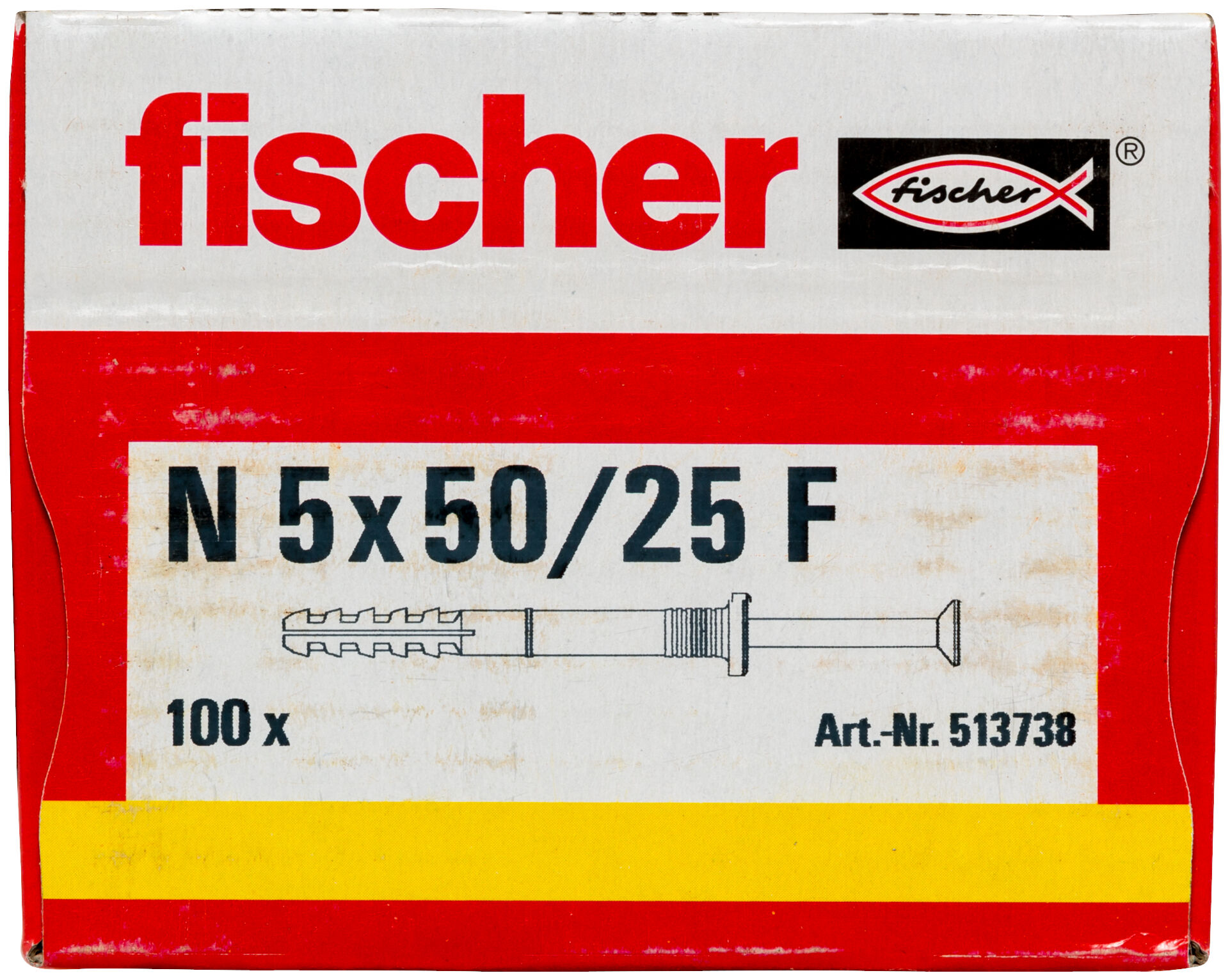 Packaging: "fischer Hammerfix N 5 x 50/25 F with flat head gvz"