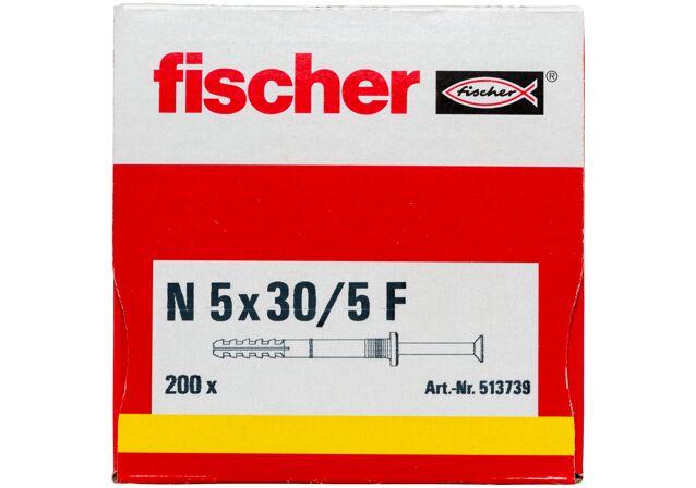 Packaging: "fischer Nagelplug N 5 x 30/5 F met platte kop"