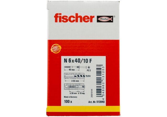 Packaging: "fischer N 6x40/10 F Καρφωτό βύσμα"