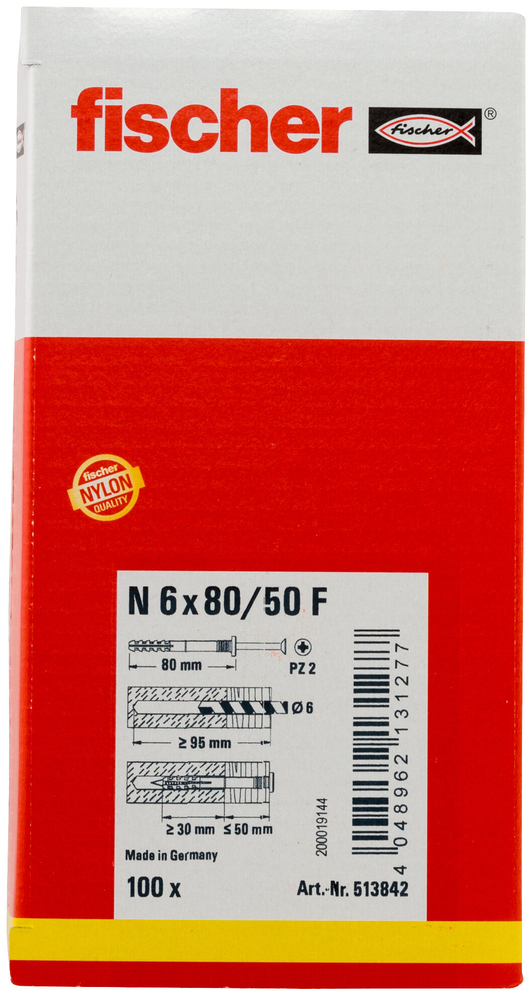 Packaging: "fischer Hammerfix N 6 x 80/50 F with flat head gvz"