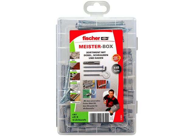Packaging: "fischer Meister-Box UX with screws and hooks"