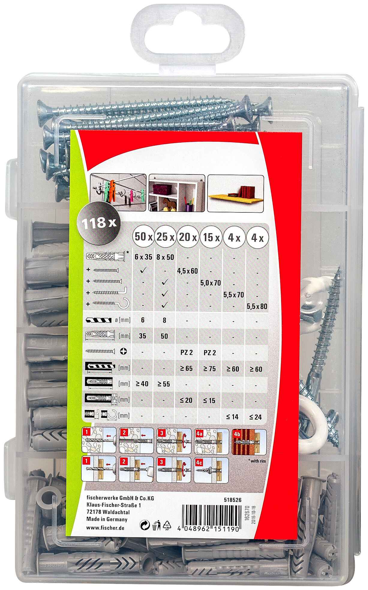 Packaging: "fischer Profi-Box UX + Screws + Hooks"
