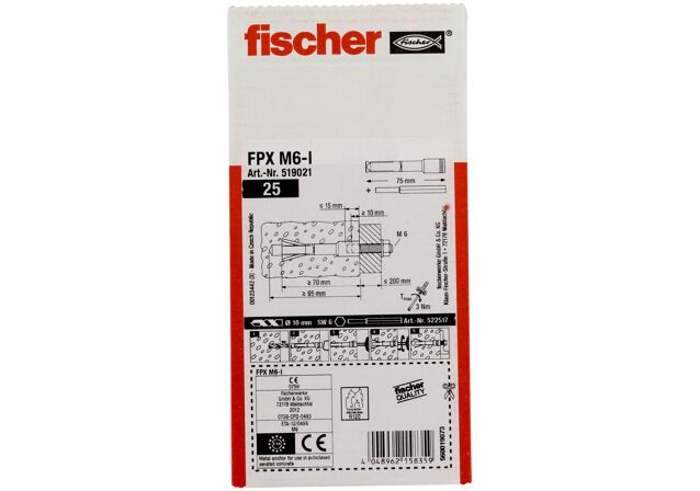 Packaging: "fischer Gasbetonplug FPX-M6-I elforzinket"