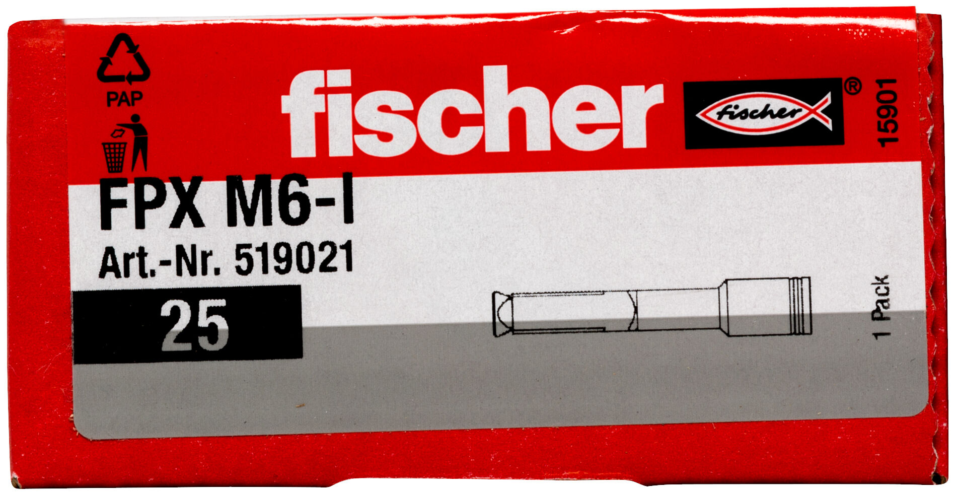 Packaging: "fischer Aircrete anchor FPX-M6-I electro zinc plated"