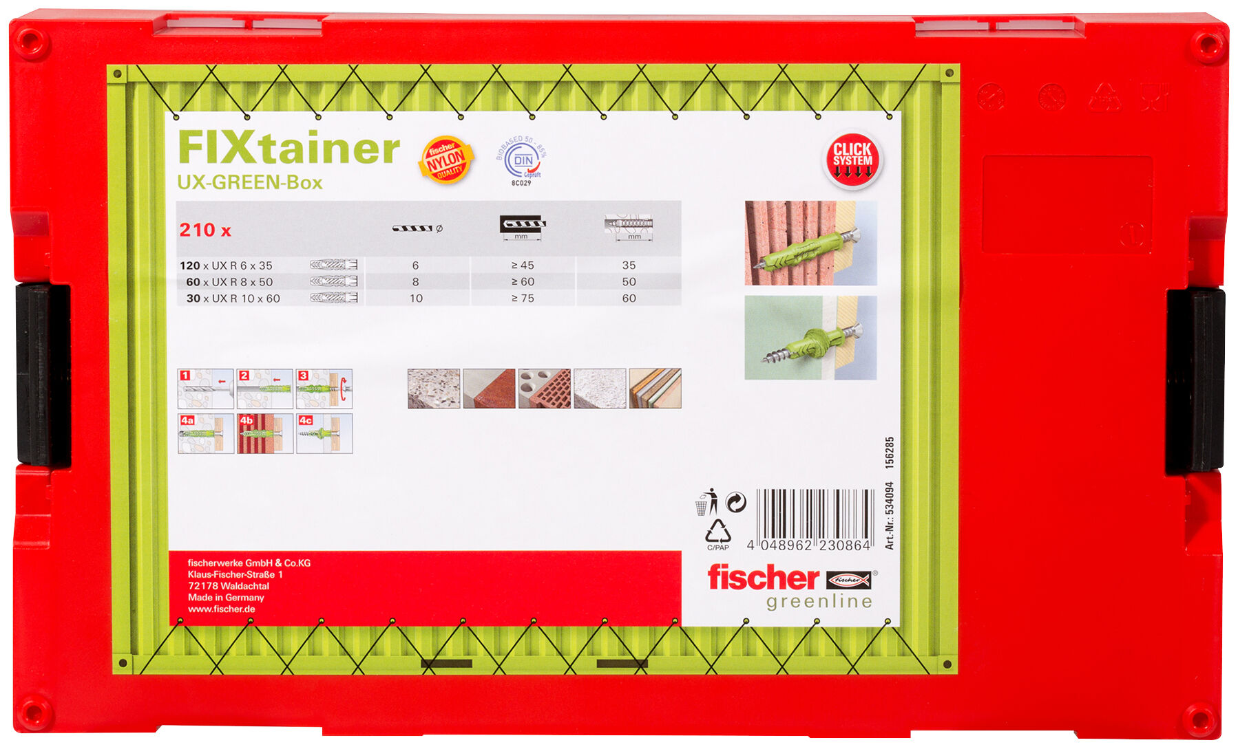 Packaging: "fischer FixTainer - UX Green"