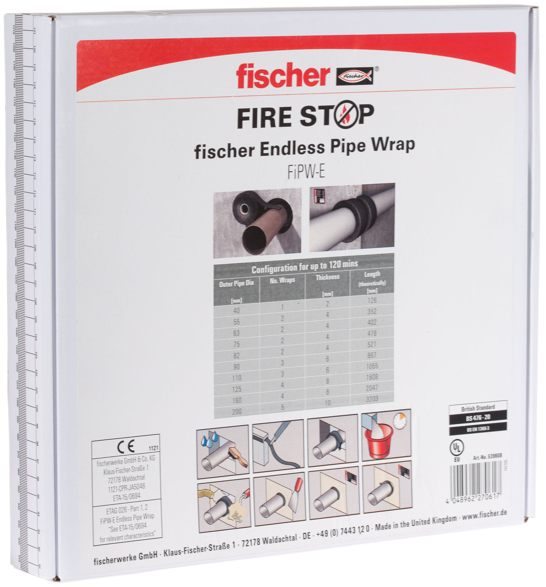 Packaging: "fischer Intumescent Pipe Wraps FiPW E/2 mm"