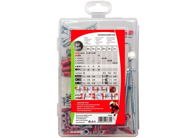 Verpackung: "fischer Meister-Box DuoPower / DuoTec + Schraube (87 Teile)"