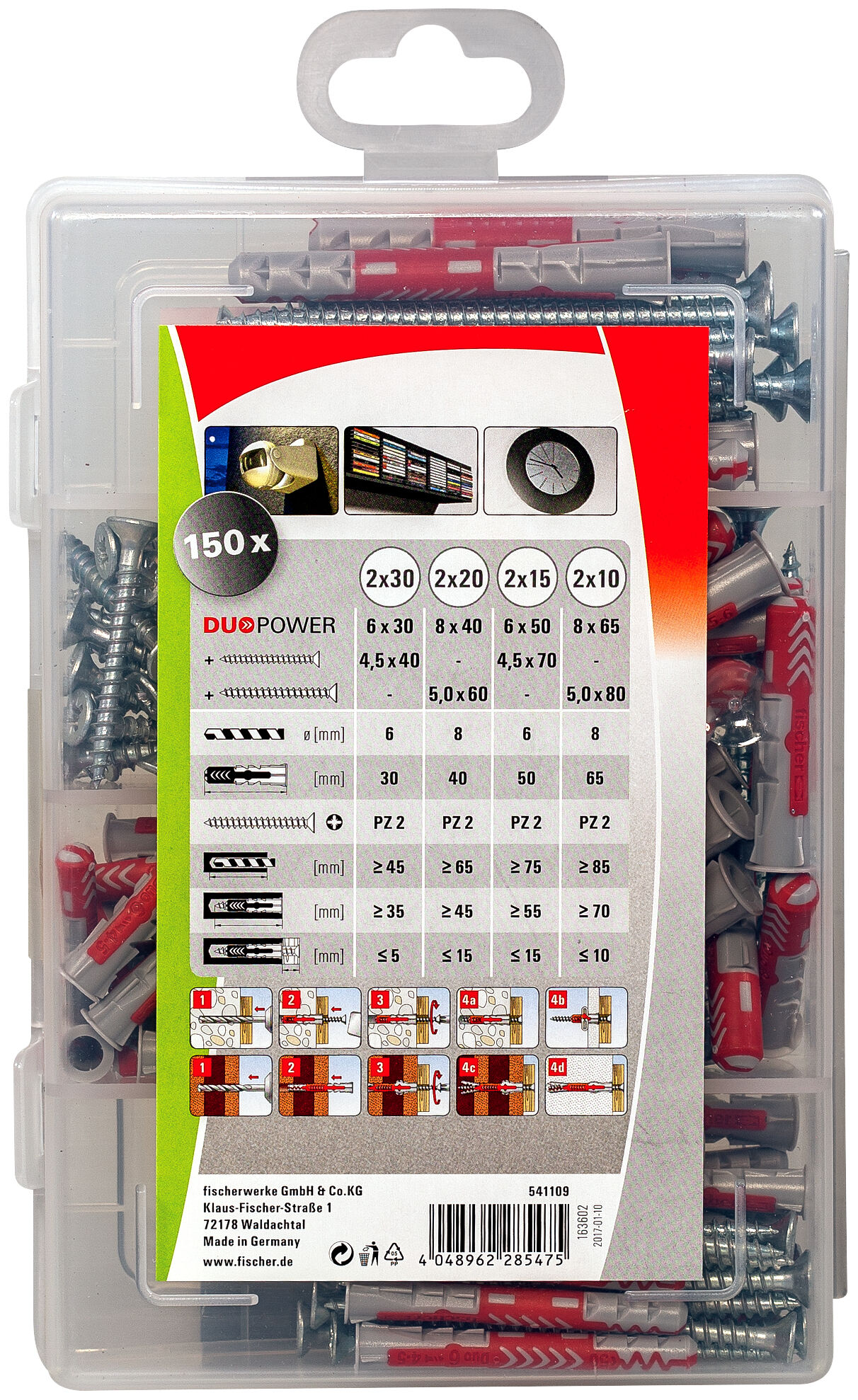 Packaging: "fischer Profi-Box DuoPower short/long + screws"