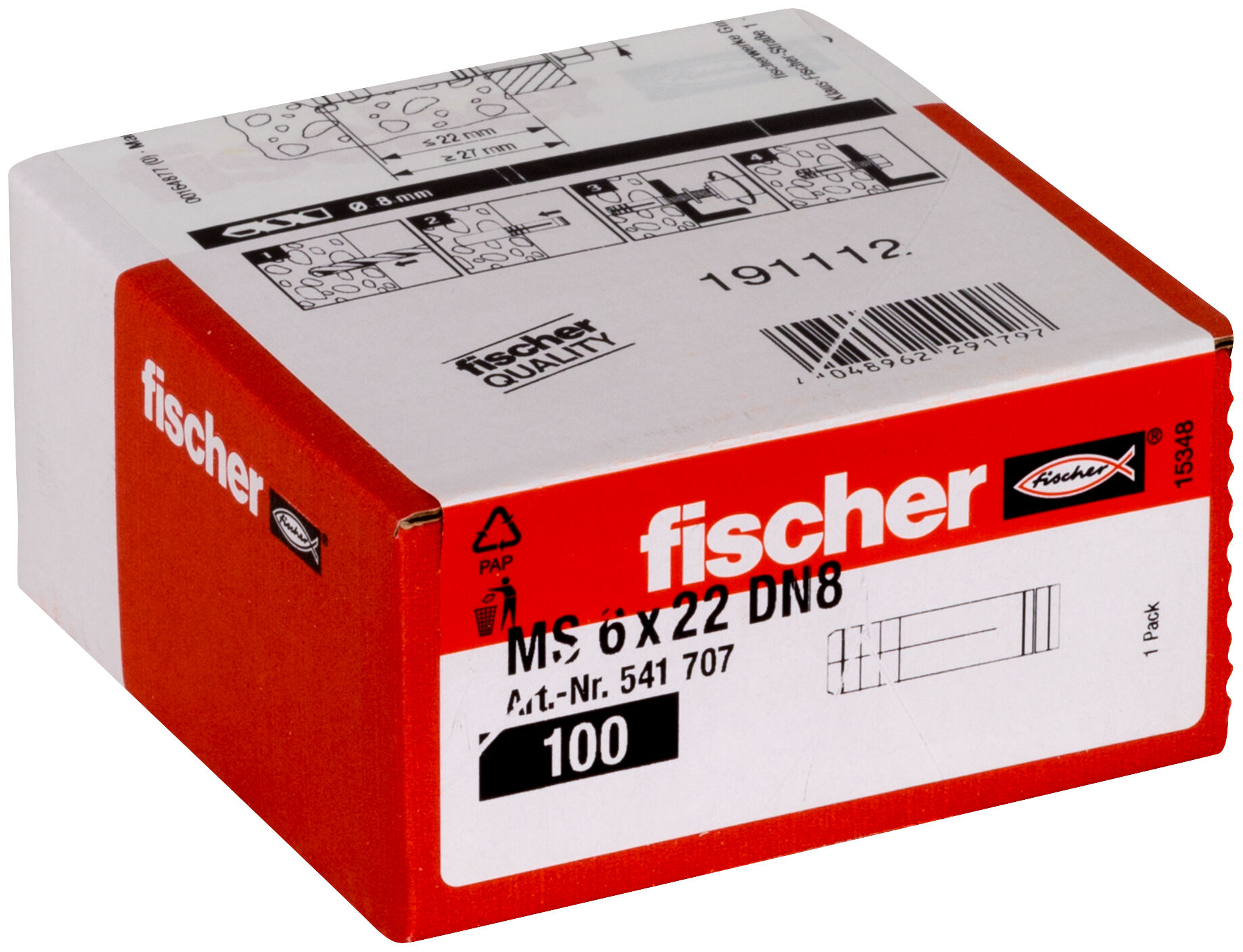 Packaging: "Fixation en laiton MS 6 x 22 pour vis à pas métriques"