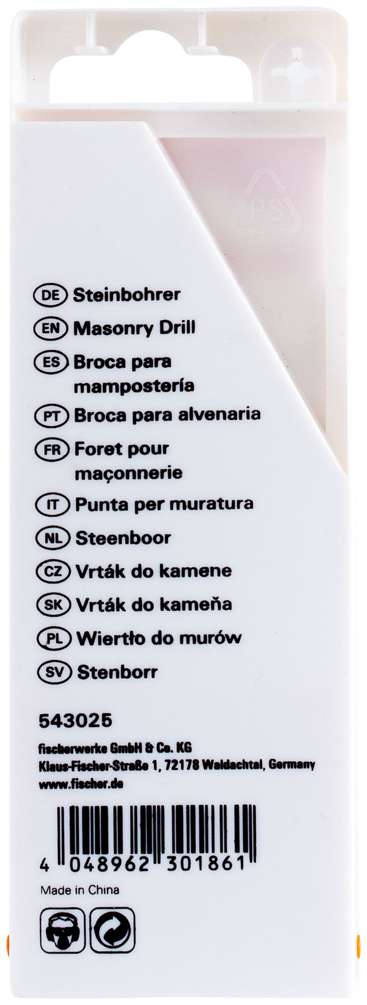 Packaging: "fischer Stone drill bit D-S Set 4-10 mm (5 pcs)"