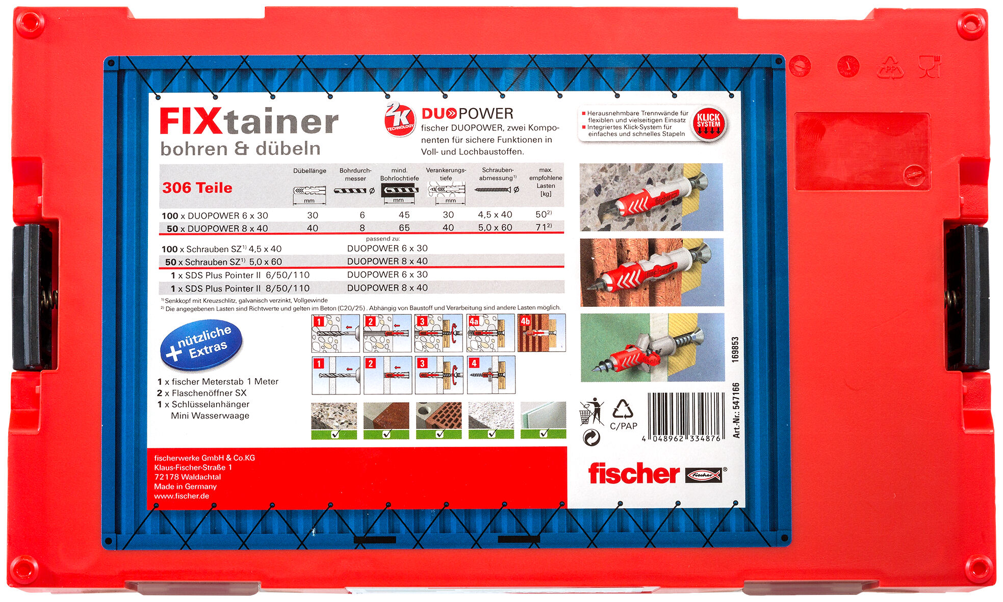 Verpackung: "fischer FixTainer - bohren und dübeln (306 Teile)"