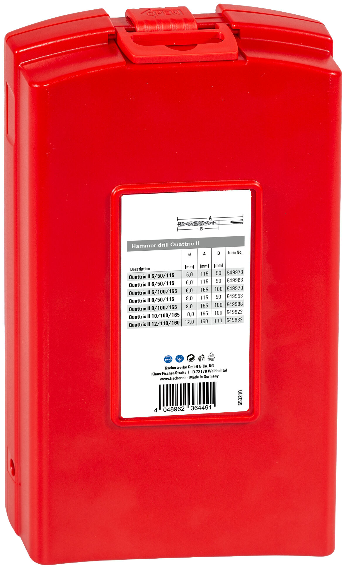 Packaging: "Estuche brocas quattric 5-12 mm - 7uds."