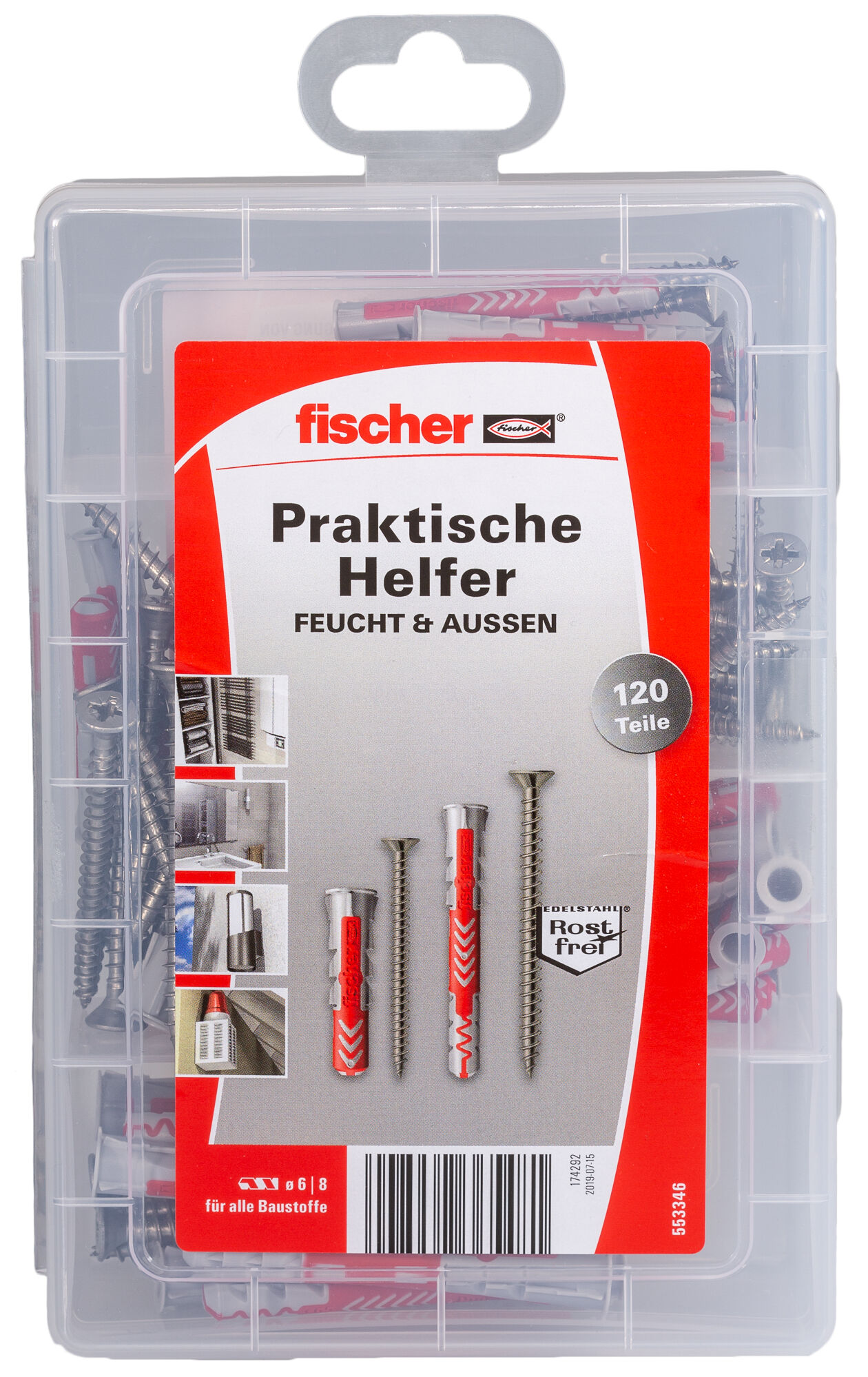 Verpackung: "fischer Praktische Helfer Feucht & Außen (120 Teile)"