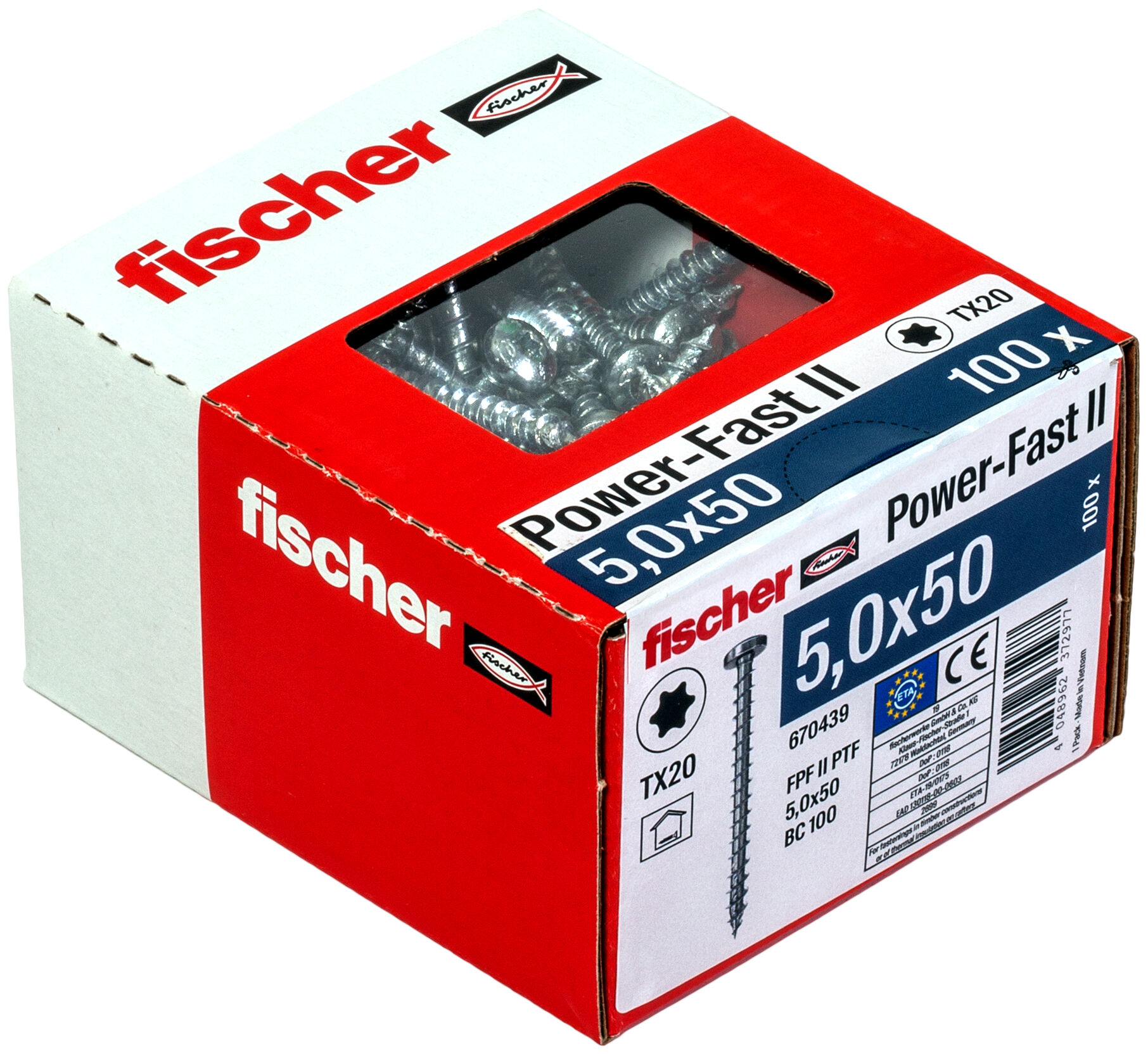 Packaging: "fischer FPF II PTF 5,0x50 BC 100 Βίδα"