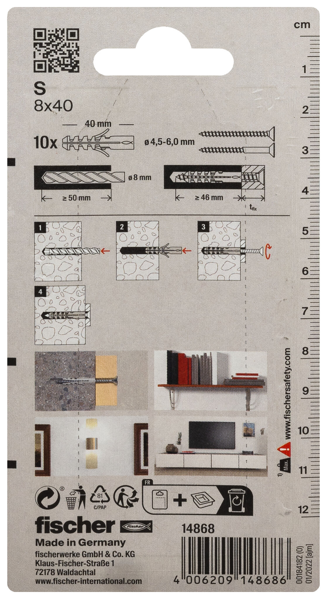 Packaging: "fischer Expansion plug S 8"