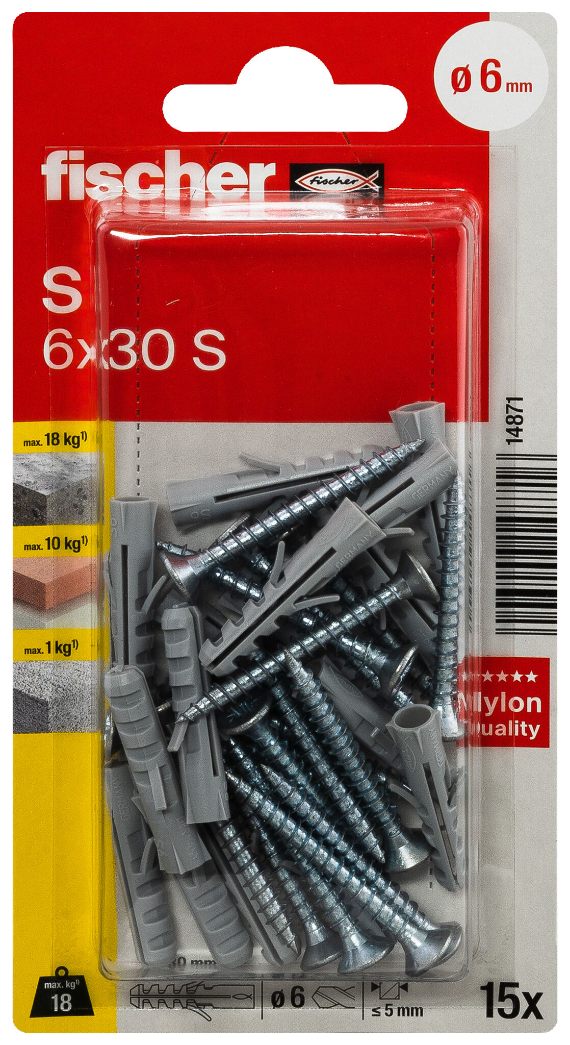 Packaging: "fischer 확장 플러그 S 6, 스크류 동봉"