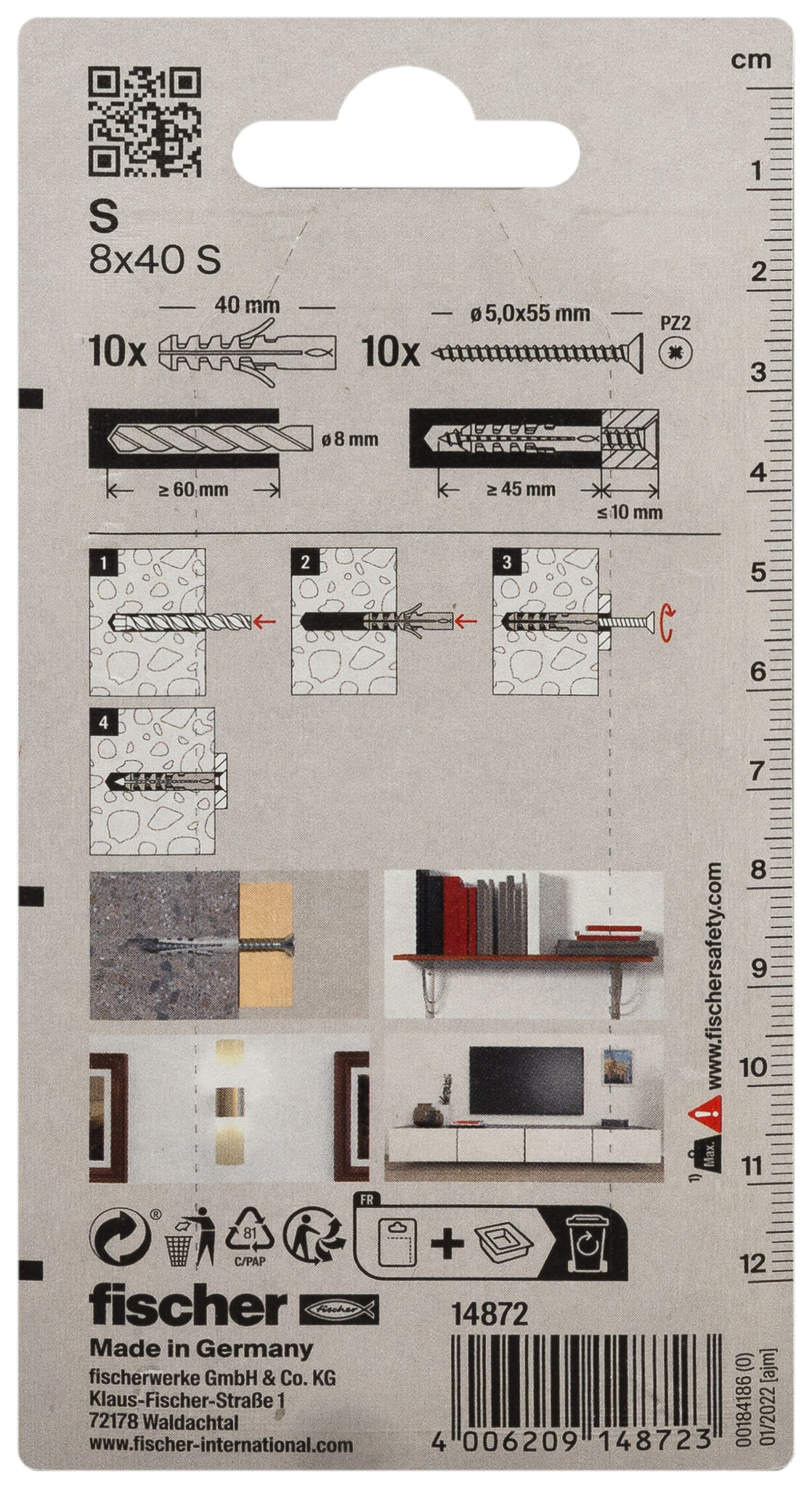 Packaging: "fischer Expansion plug S 8 with screw"