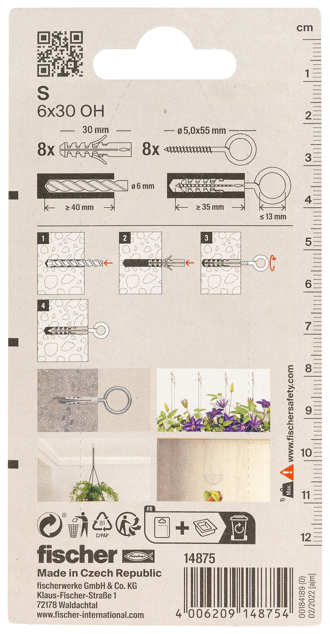 Packaging: "fischer Expansion plug S 6 OH with eye hook"