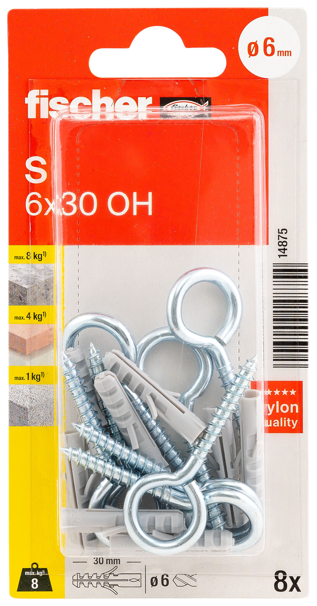 Packaging: "fischer Expansion plug S 6 OH with eye hook"