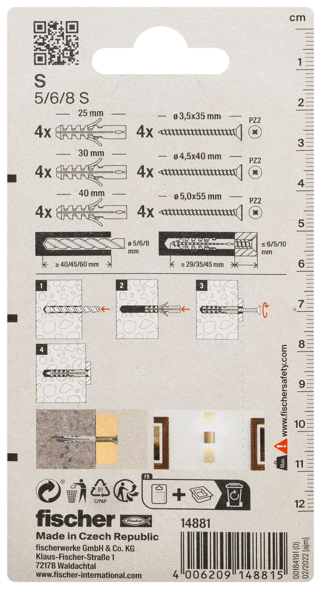 Packaging: "fischer Expansion plug S 5 / 6 / 8 with screw"