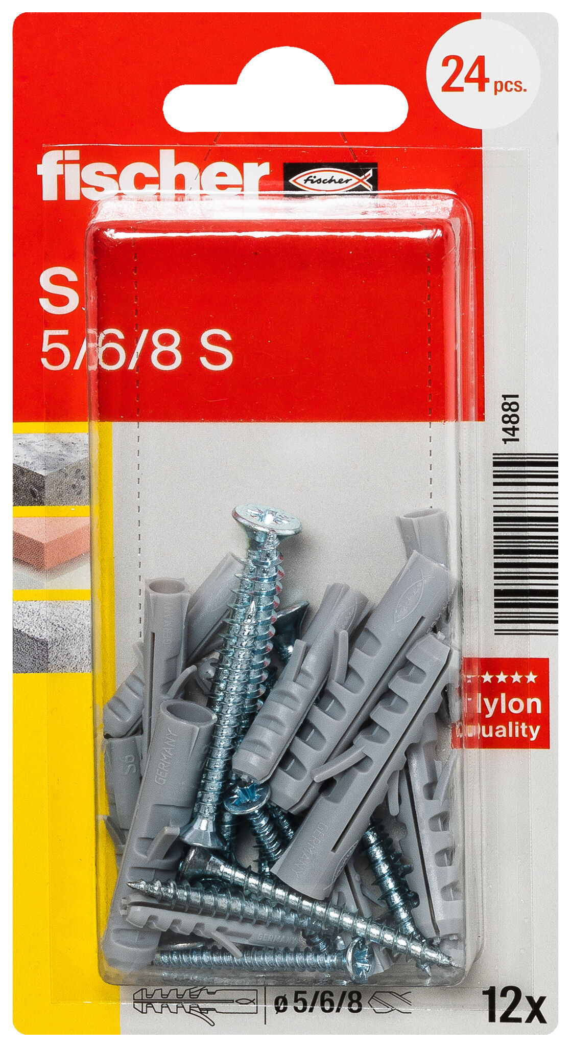 Packaging: "fischer Expansion plug S 5 / 6 / 8 with screw"