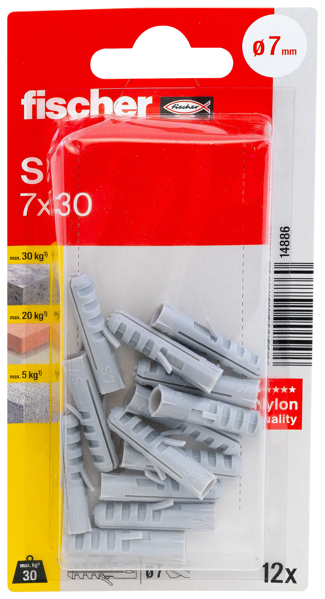 Packaging: "fischer Expansion plug S 7 GK large card"