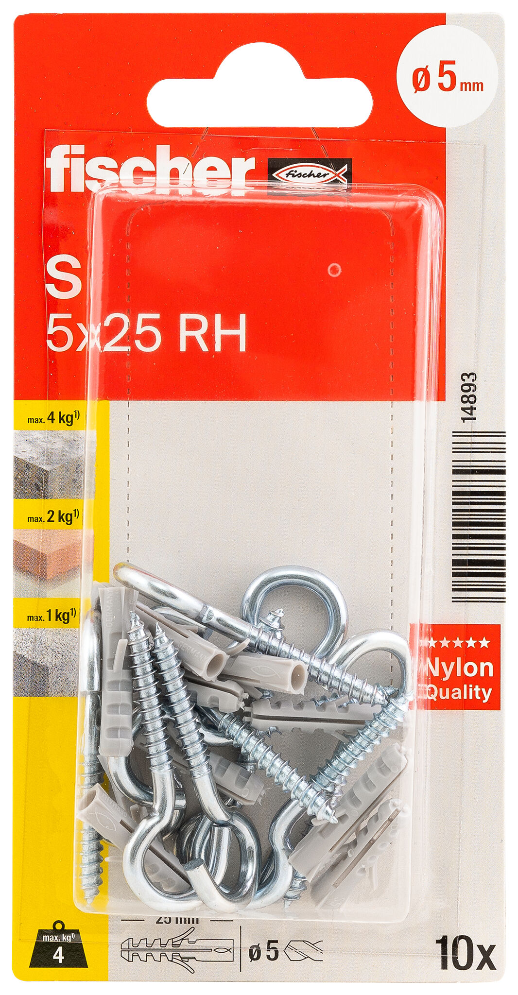 Packaging: "fischer Expansion plug S 5 RH with round hook"
