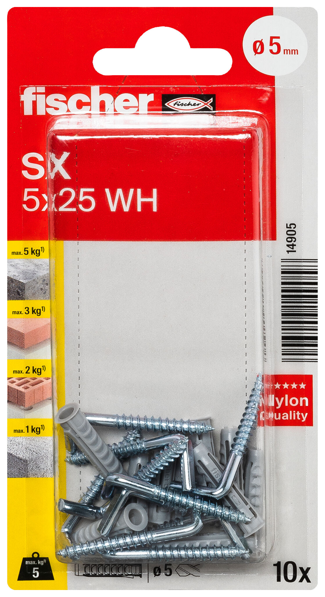 Packaging: "피셔 확장 플러그 SX 5 x 25 H 앵글 훅 K SB-card"