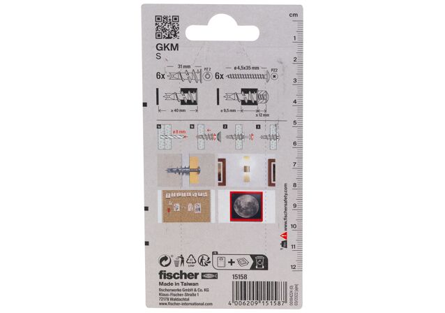 Verpackung: "fischer Gipskartondübel Metall GKM S mit Schraube"