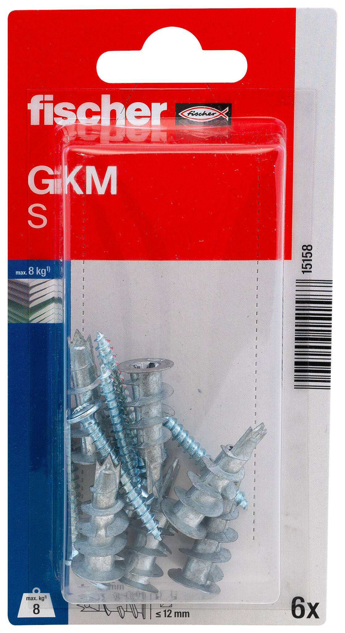 Verpackung: "fischer Gipskartondübel Metall GKM S mit Schraube"