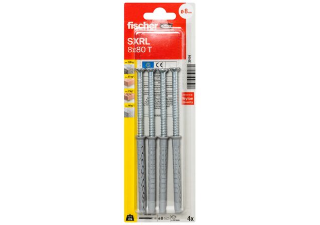 Verpackung: "fischer Langschaftdübel SXRL 8 x 80 T Senkkopfschraube"