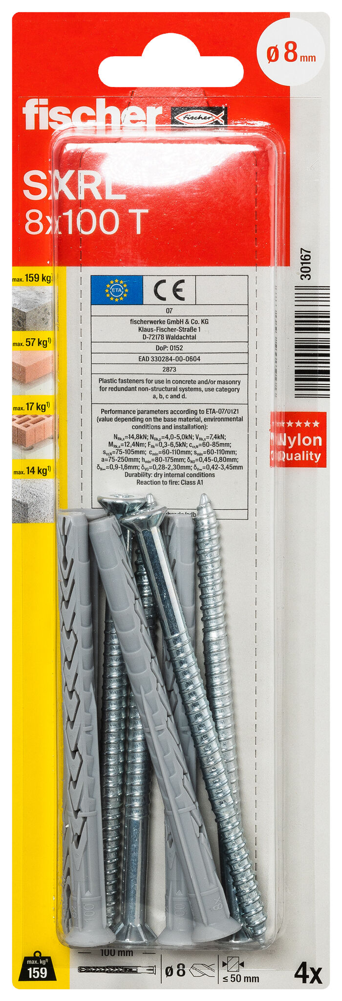 Packaging: "fischer Frame fixing SXRL 8 x 100 T zinc-plated steel"