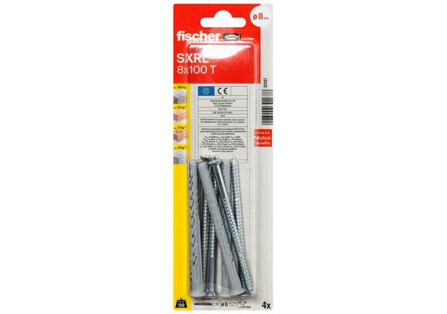 Verpackung: "fischer Langschaftdübel SXRL 8 x 100 T Senkkopfschraube"