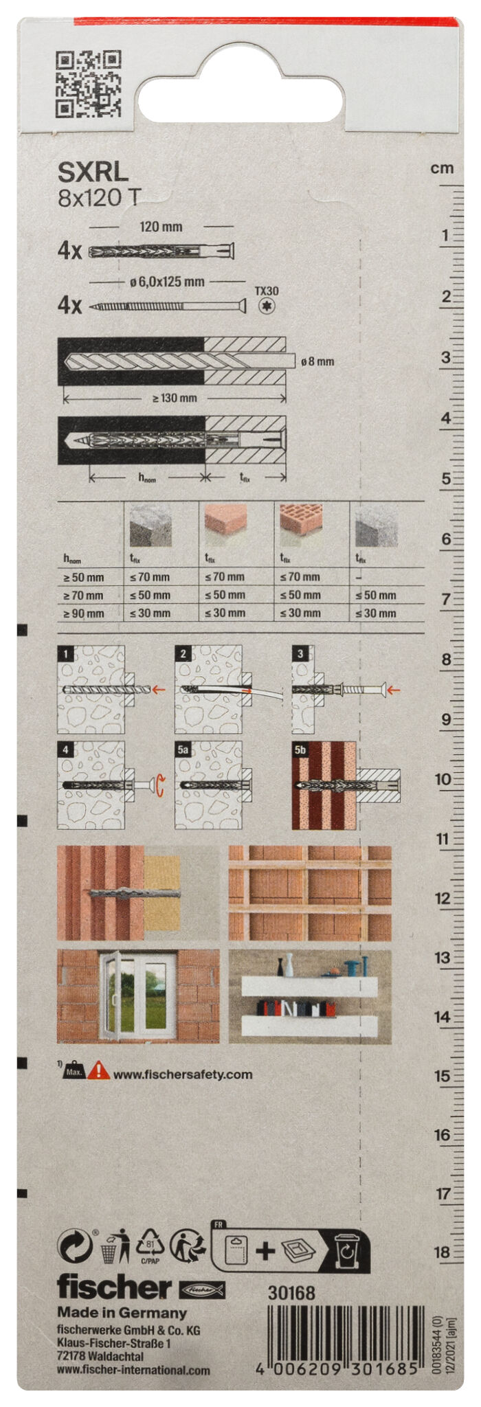 Packaging: "fischer Frame fixing SXRL 8 x 120 T zinc-plated steel"