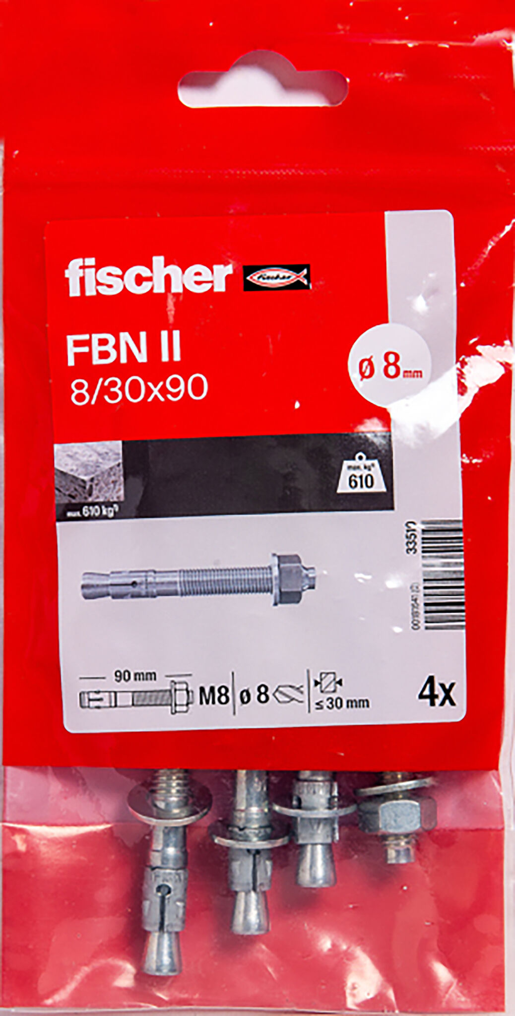 Packaging: "Goujon FBN II 8/10 x 70 /4B, en acier électrozingué"