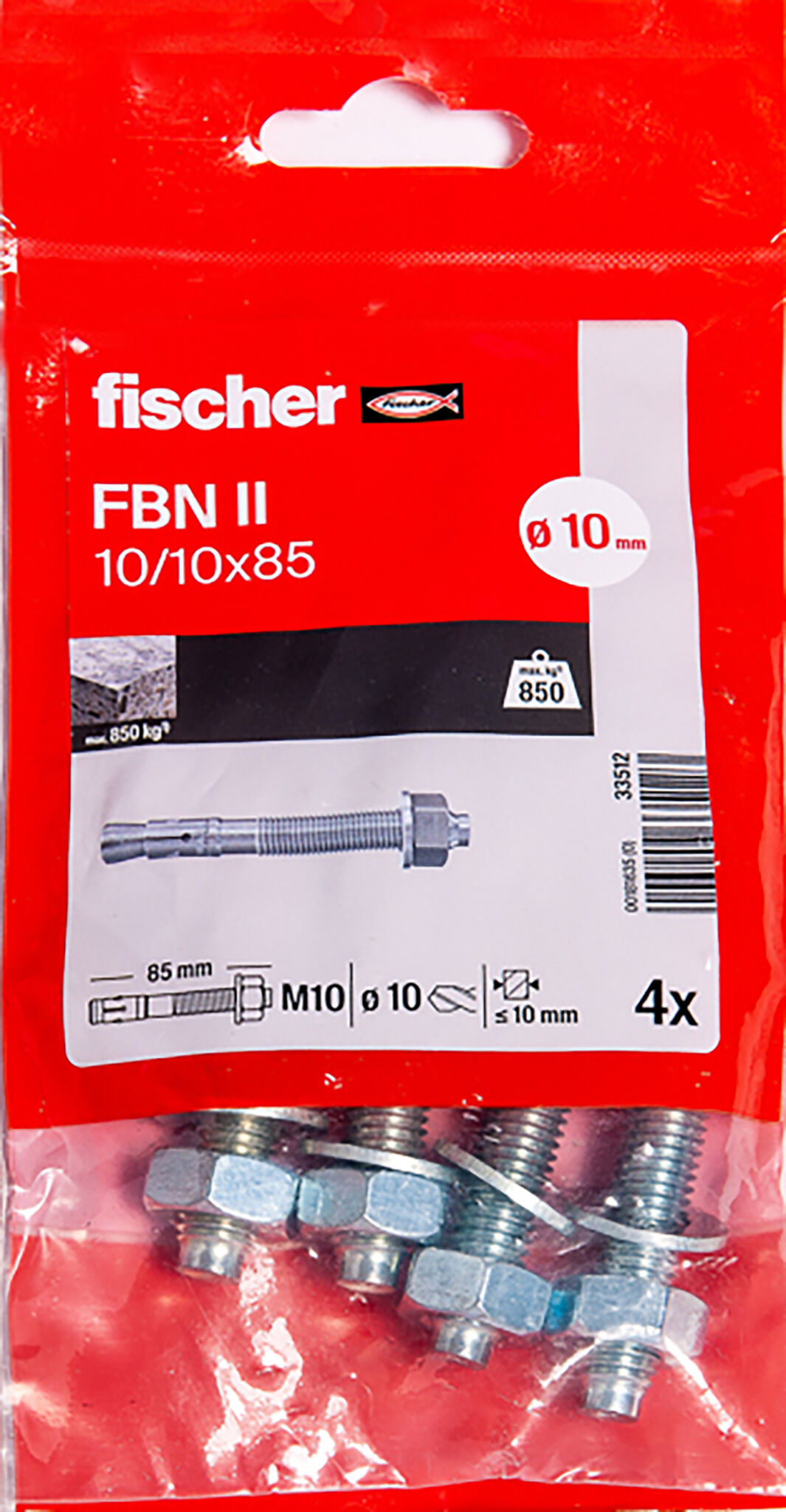 Packaging: "Goujon FBN II 10/10 x 85 /4B, en acier électrozingué"