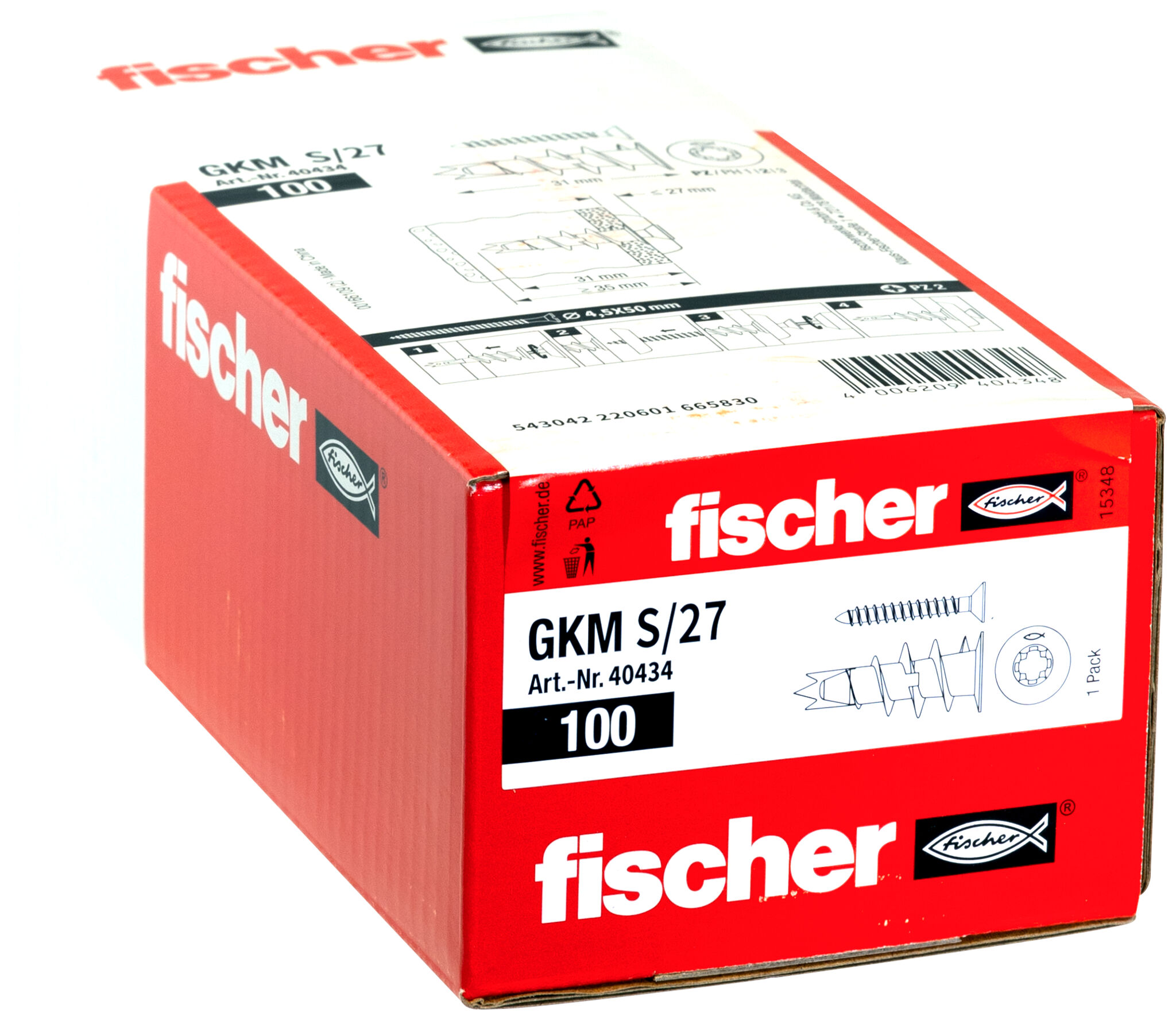 Verpackung: "fischer Gipskartondübel Metall GKM S 27 mit Schraube"