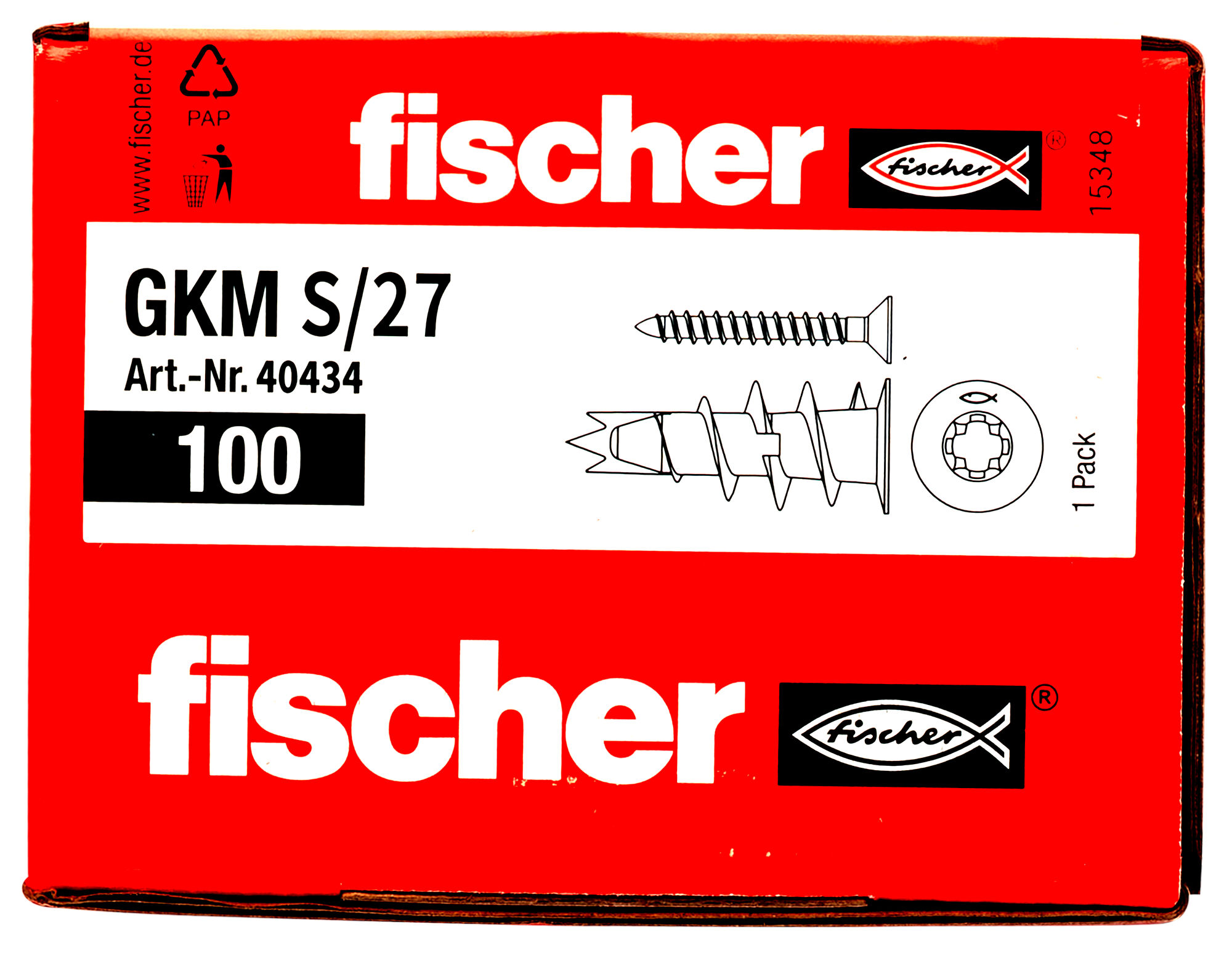 Verpackung: "fischer Gipskartondübel Metall GKM S 27 mit Schraube"