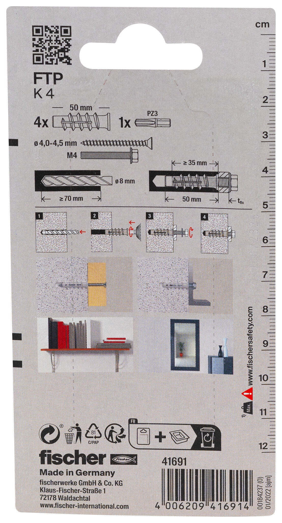 Packaging: "fischer Turbo aircrete anchor FTP K 4 K SB-card"