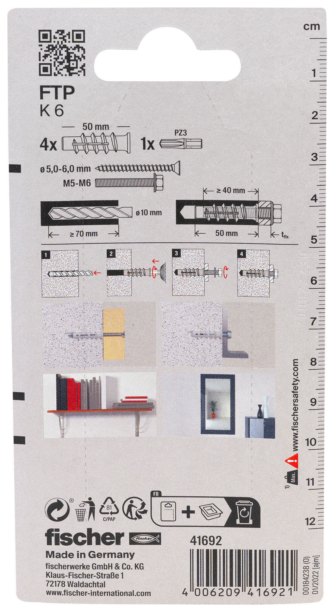 Packaging: "fischer Turbo aircrete anchor FTP K 6 K SB-card"