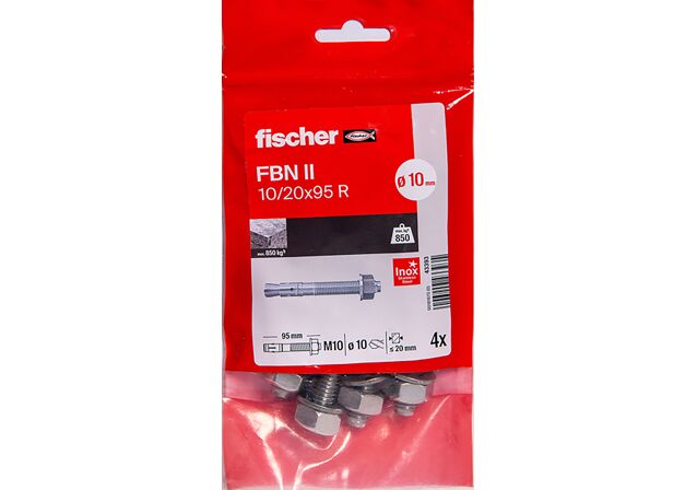 Packaging: "Goujon FBN II 10/20 x 95 A4 /4B en acier inoxydable"