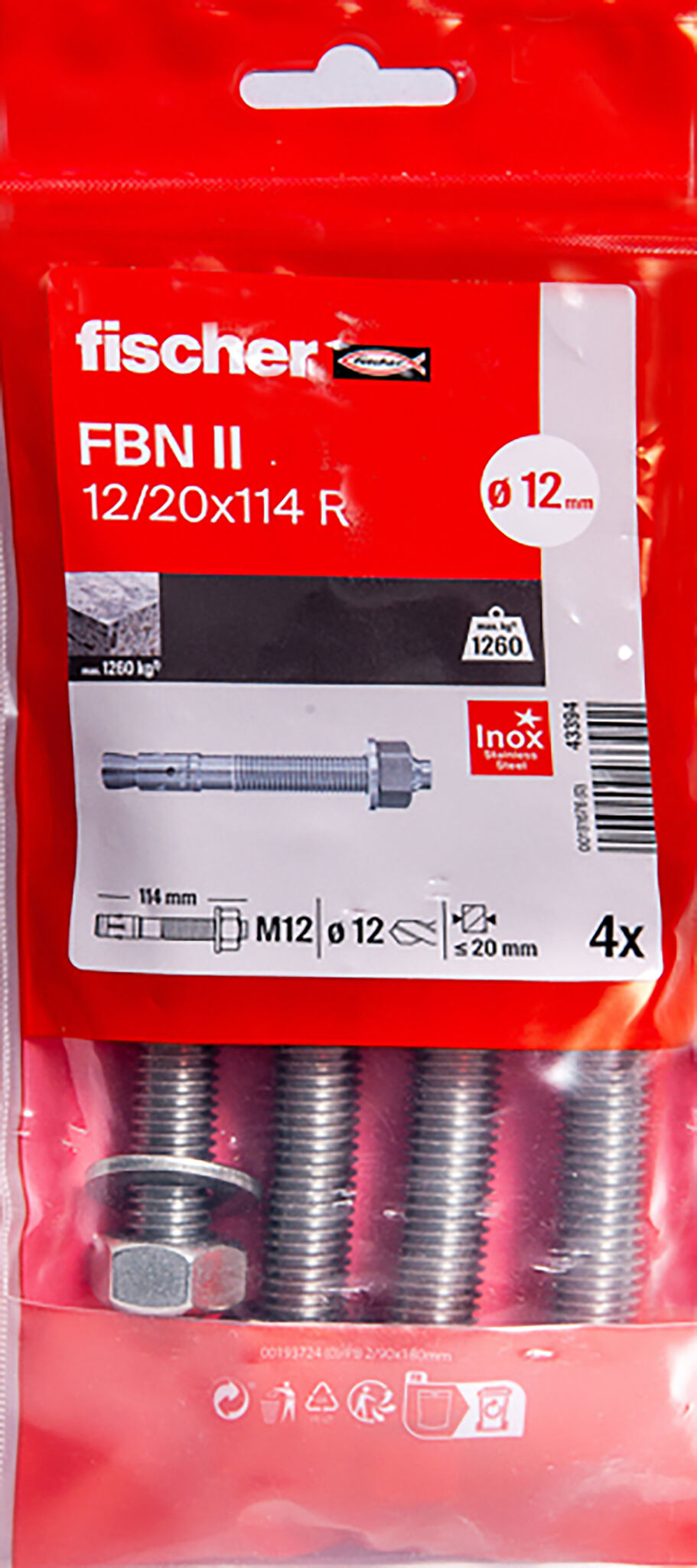 Packaging: "Goujon FBN II 12/20 x 114 A4 /4B en acier inoxydable"