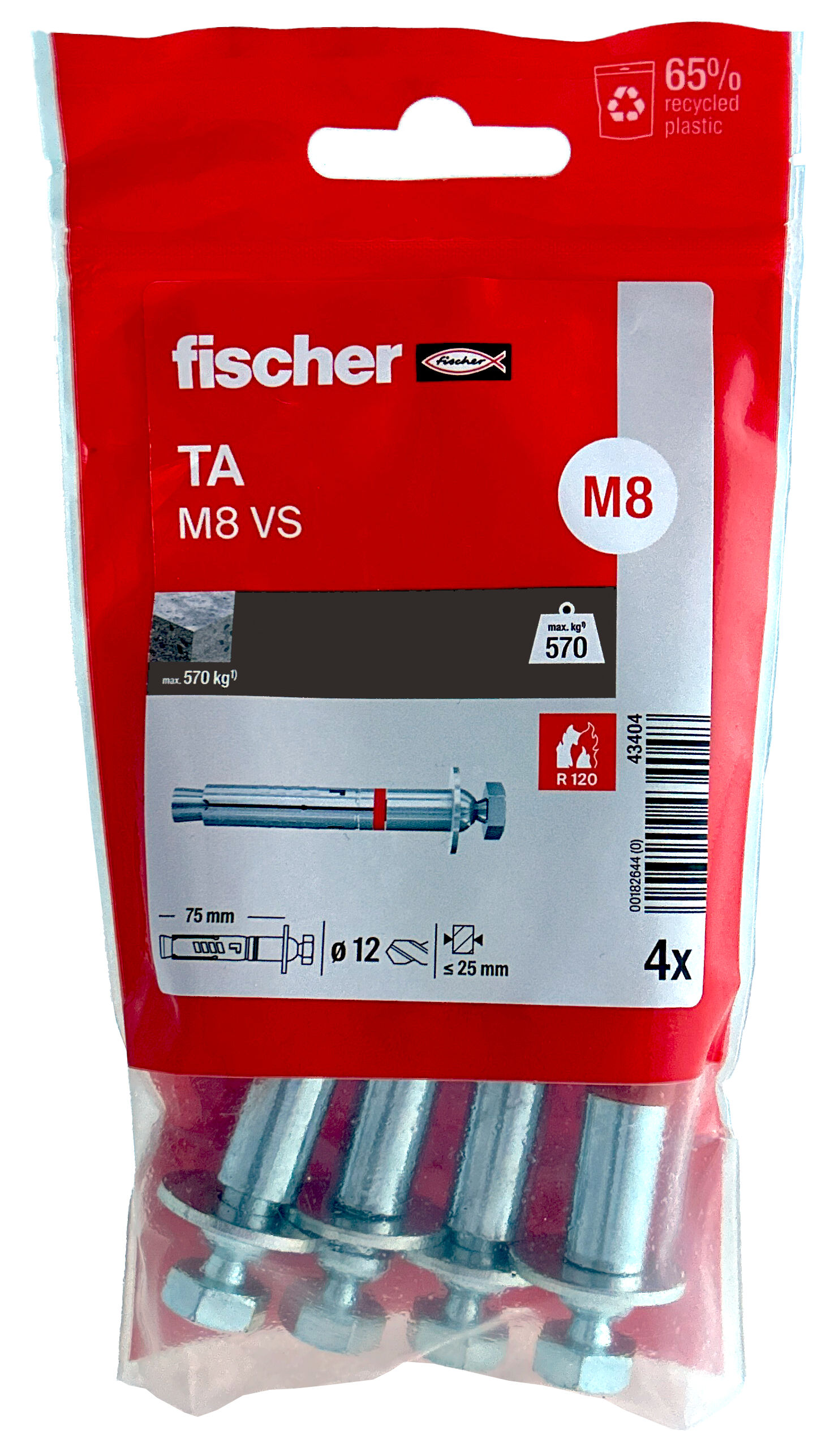 Packaging: "Cheville à douille TA M8 VS en acier électrozingué, avec vis - Sachet de 4"