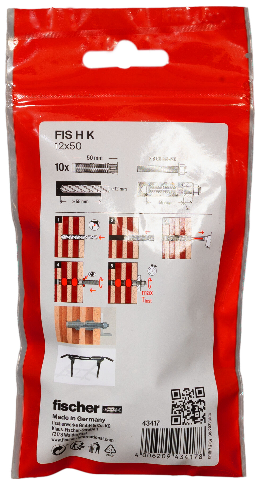 Packaging: "Tamis d'injection FIS 12X50 /10B en plastique"