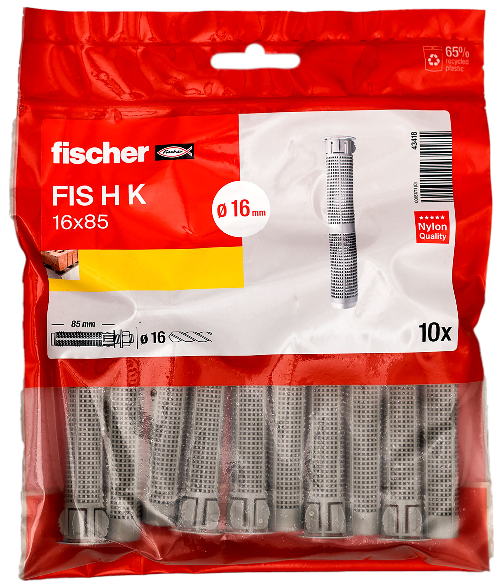 Packaging: "Tamis d'injection FIS 16X85 /10B en plastique"